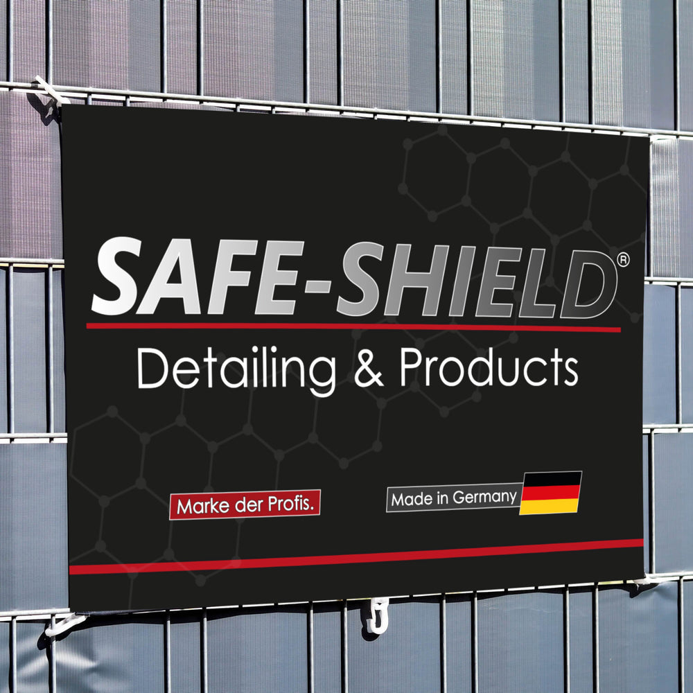 Bannière textile Safe-Shield pour espace de detailing et atelier