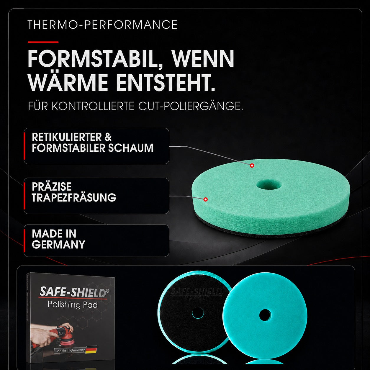 Retikulierter Qualitätsschaum des Max Cut Polierpads – formstabil und Made in Germany