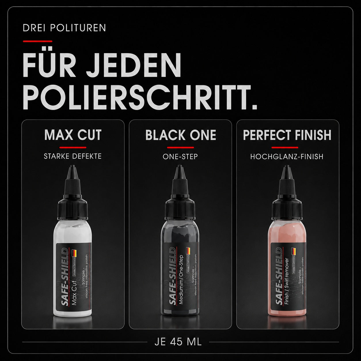 Poliersystem Test-Set |5 Pads + 3 Polituren 45ml
